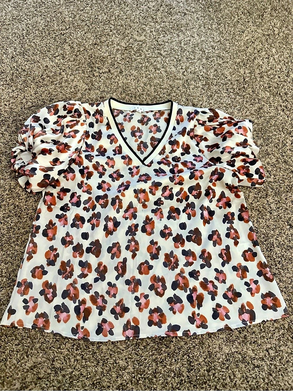 Animal Print V-Neck Blouse in White & Orange